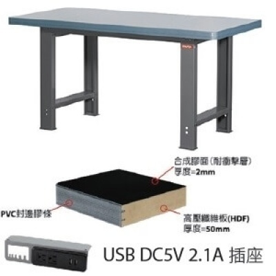 重型工作桌5尺W150xD75xH80cm，耐衝擊合成膠面